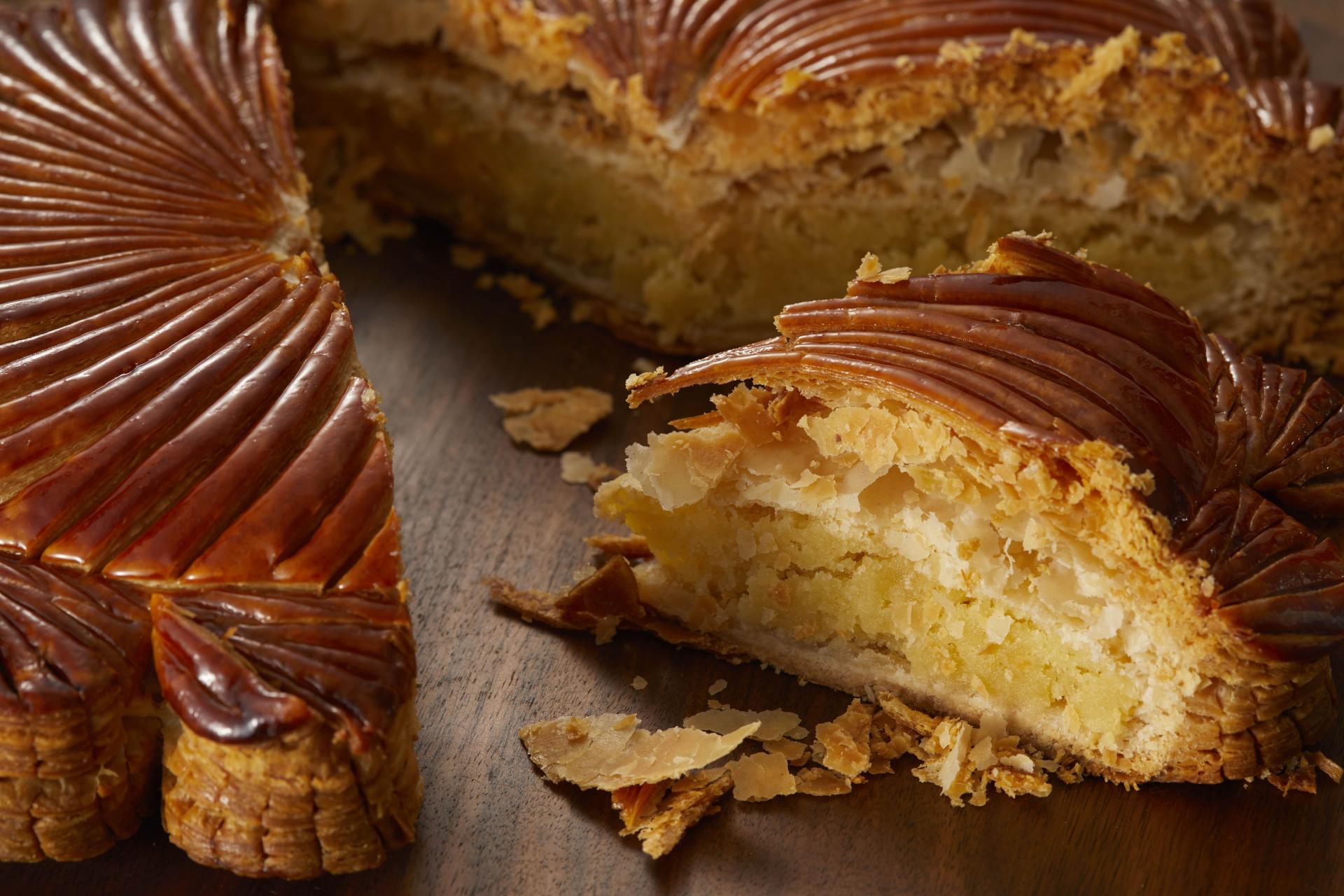 closeup of flaky pastry with filling