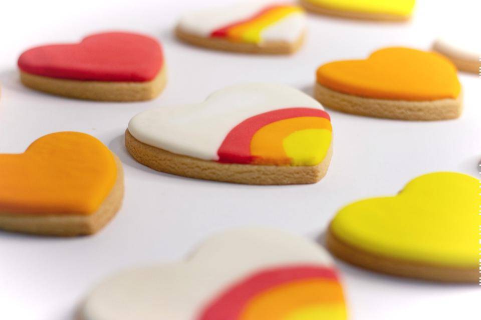 Heart-shaped cookies decorated with royal icing