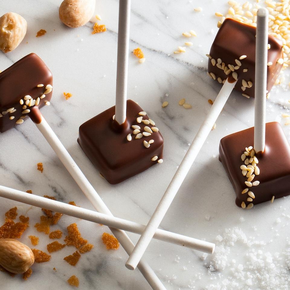 Caramel-Sea Salt Lollipop Enrobed Bonbons/Pralines