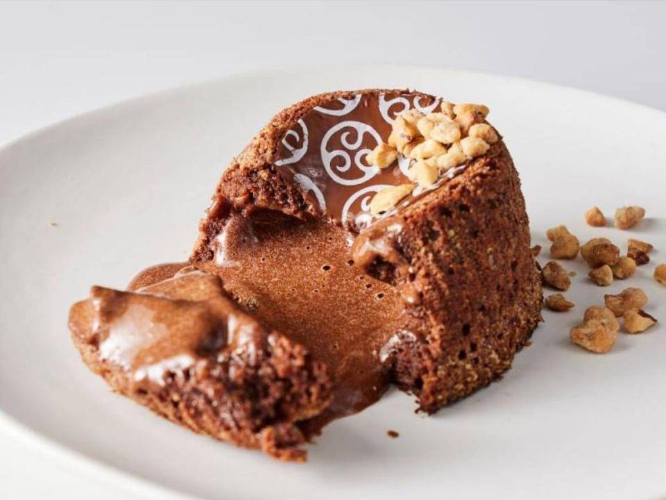 a decadent warm chocolate lava cake from Chef Paul Yochum